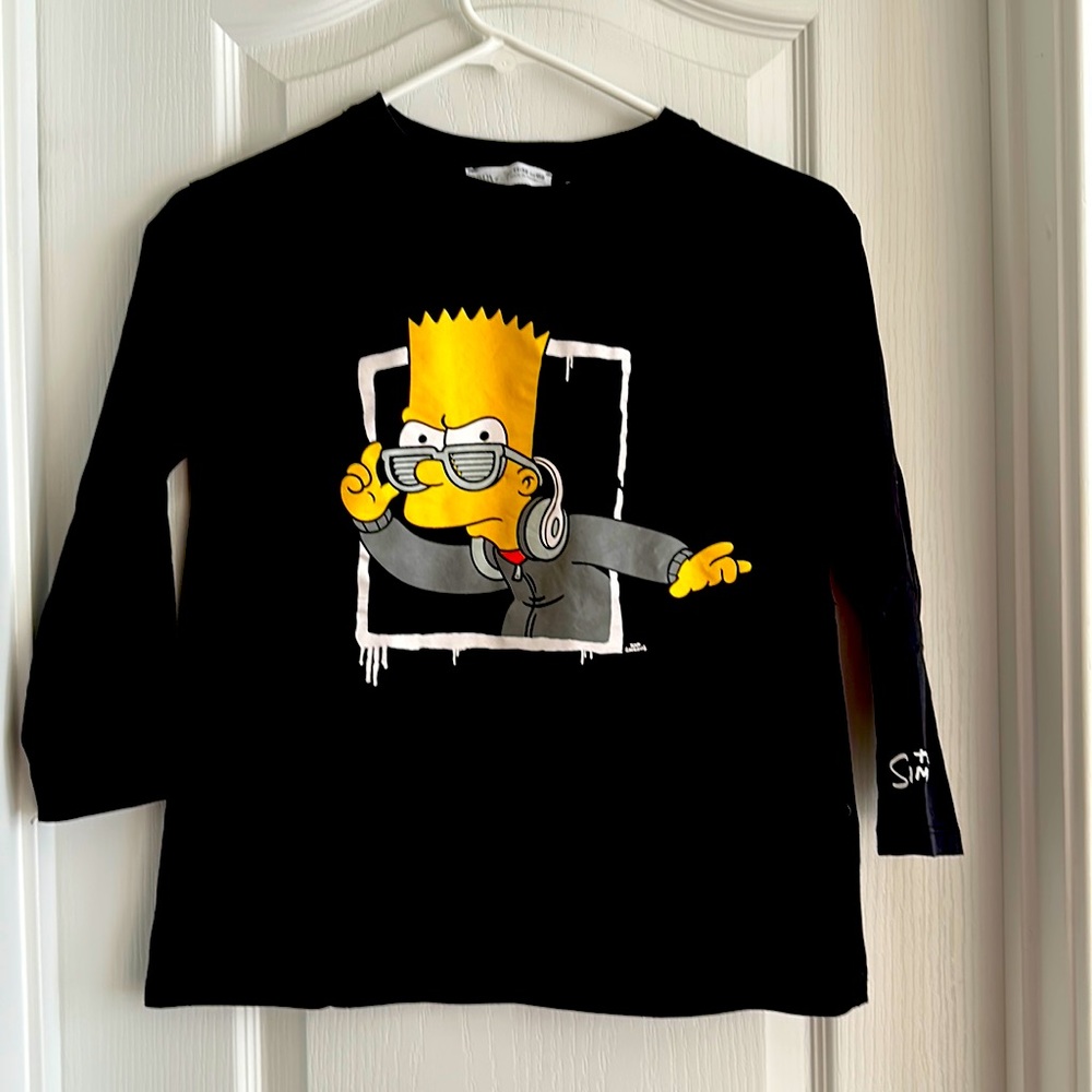 ZARA Kids Black Long Sleeve Shirt - The Simpsons - Bart Simpson 11/12 Youth NWOT